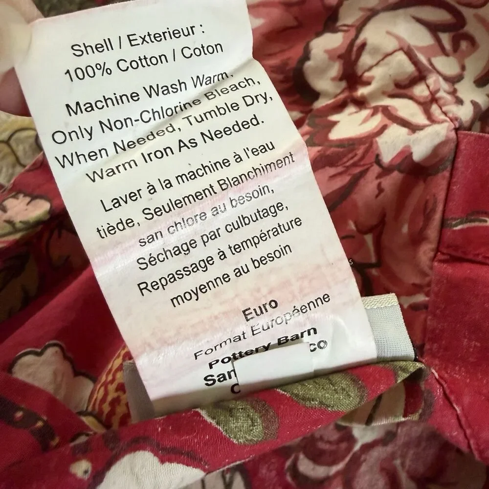 Pottery Barn Red Floral Bird Peacock KING Duvet W 2 Euro Shams Cotton